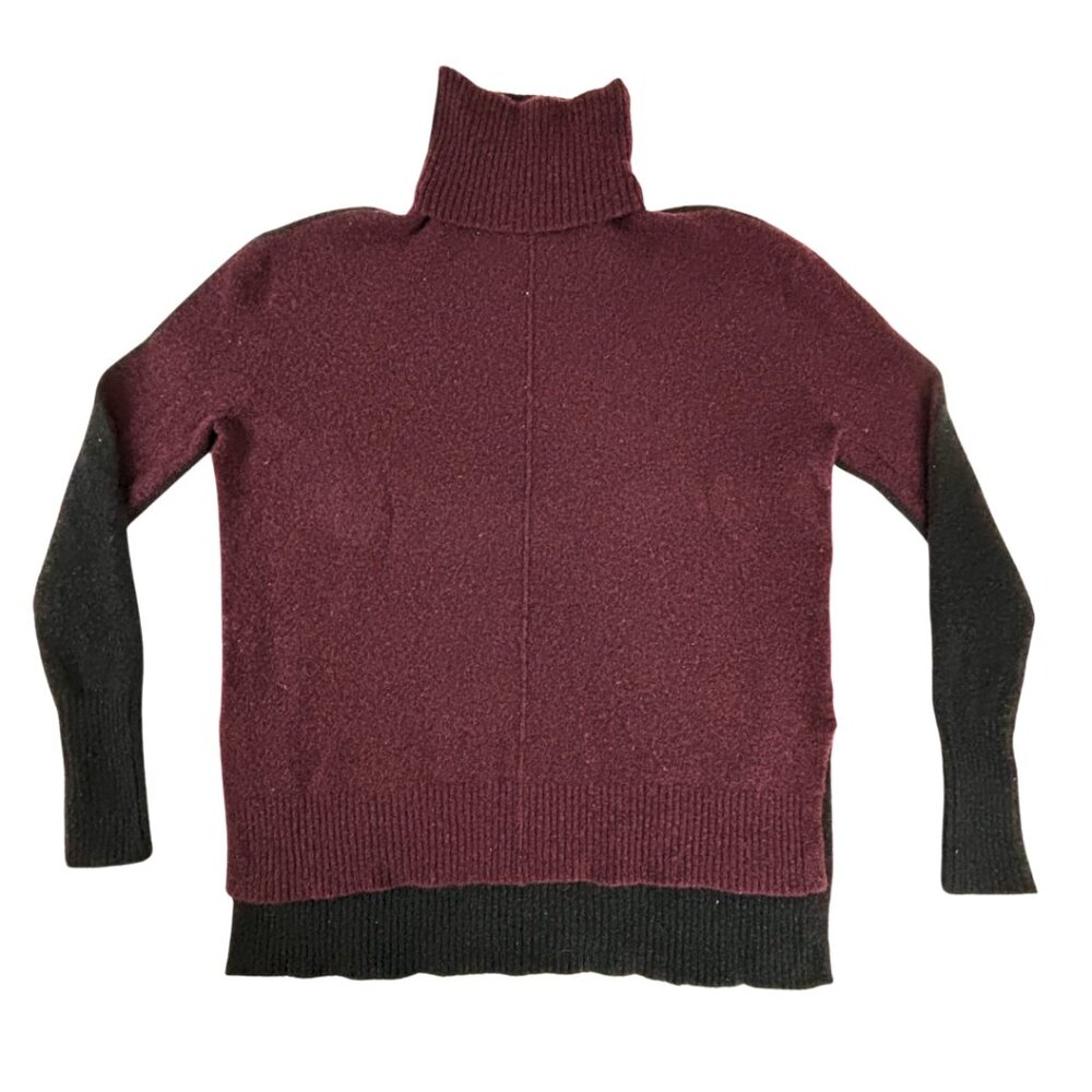 Athleta Women's Transit Burgundy/Black Turtleneck Marino Wool Sweater SIze Small